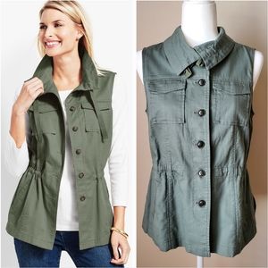 NWTTalbots Utility Vest Olive Green  100% Cotton Size SP (Small Petite)Retail 99